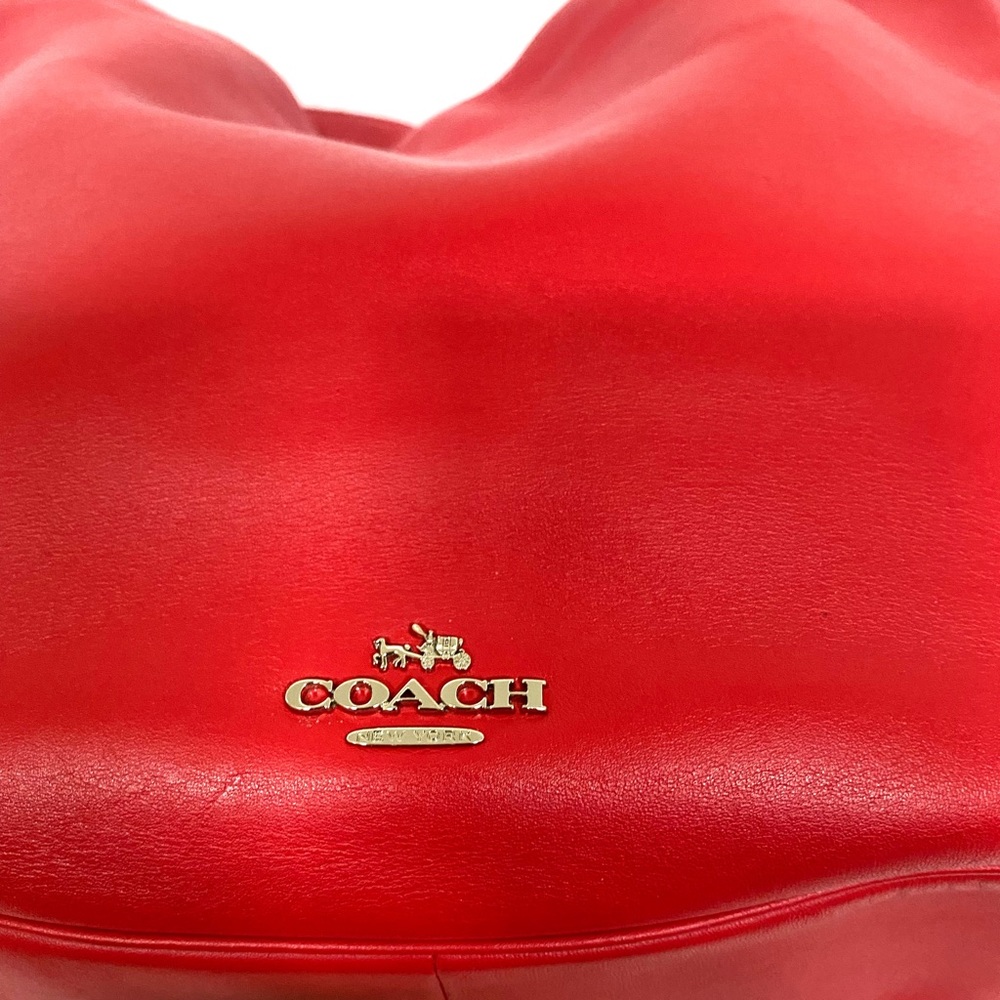 Coach Red Leather Hobo Shoulder Bag with Silver Hardware - Picture 9 of 14